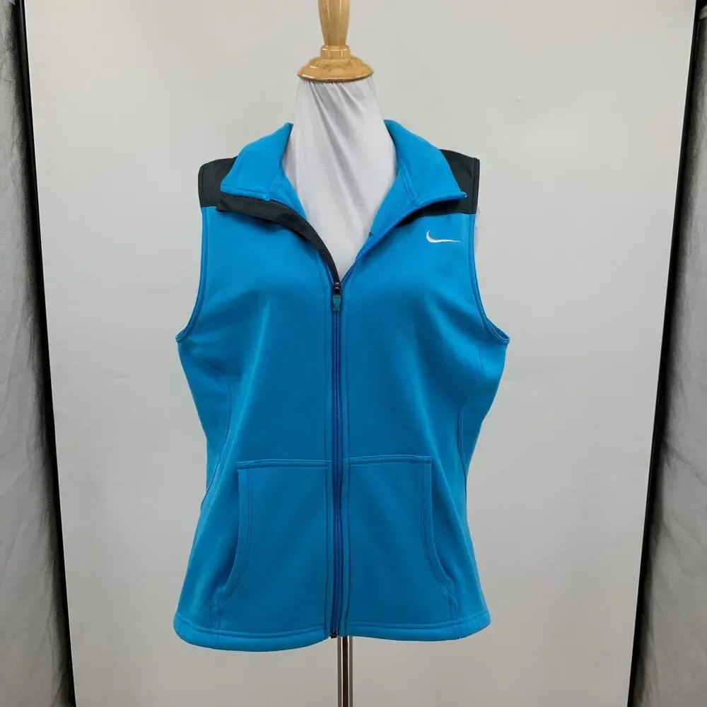 Nike Vest Womens XL Peacock Therma Fit Fleece Lined Full Zip Pocket Hidden Hood
